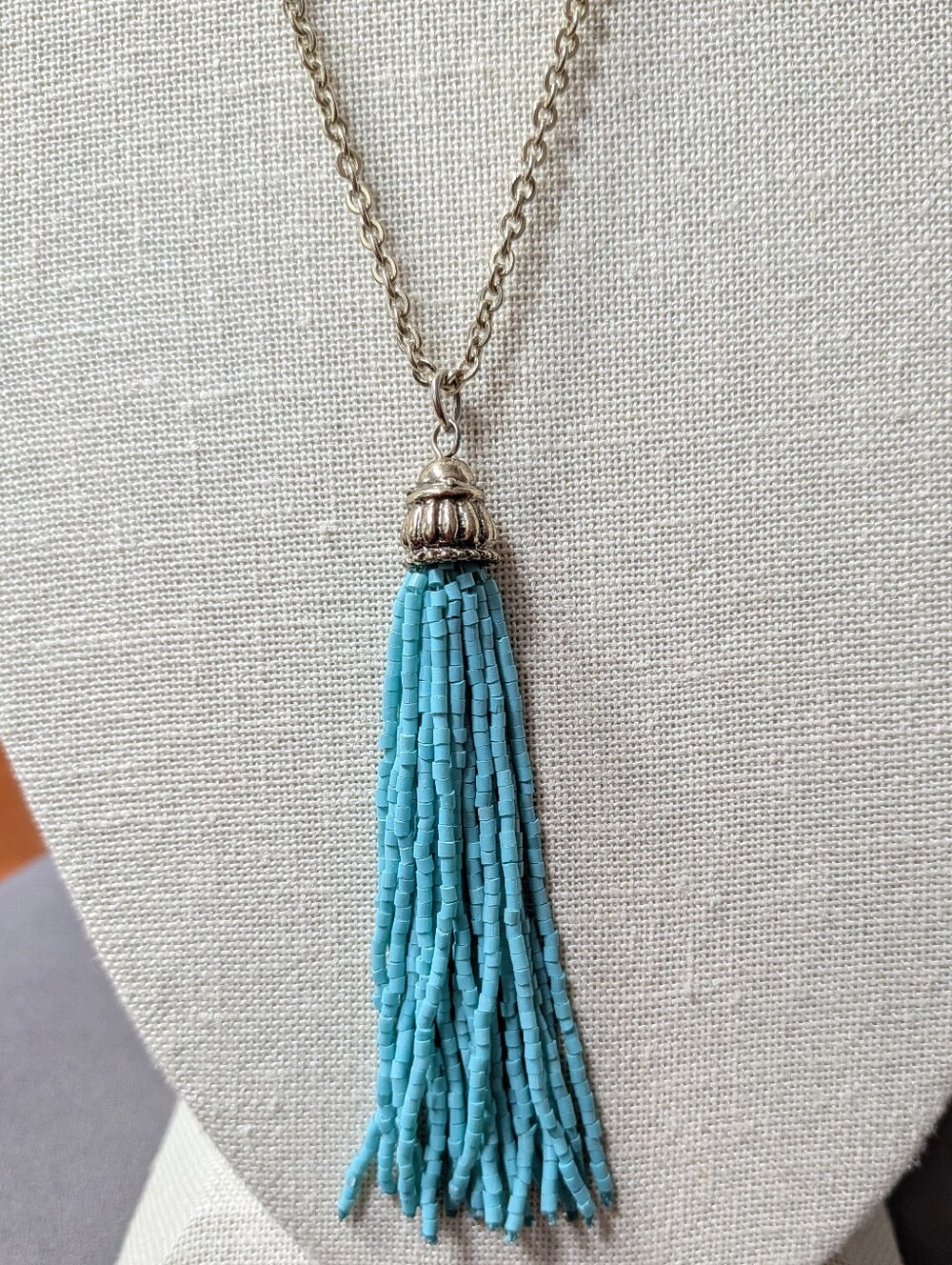 The Limited Gold Tone Turquoise Beaded Tassel Necklace | 32–35" Adjustable